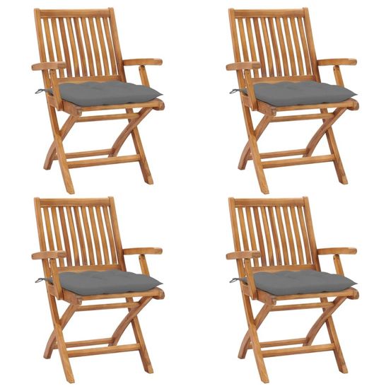 Chaises pliantes avec coussins, 4 pièces, en teck massif