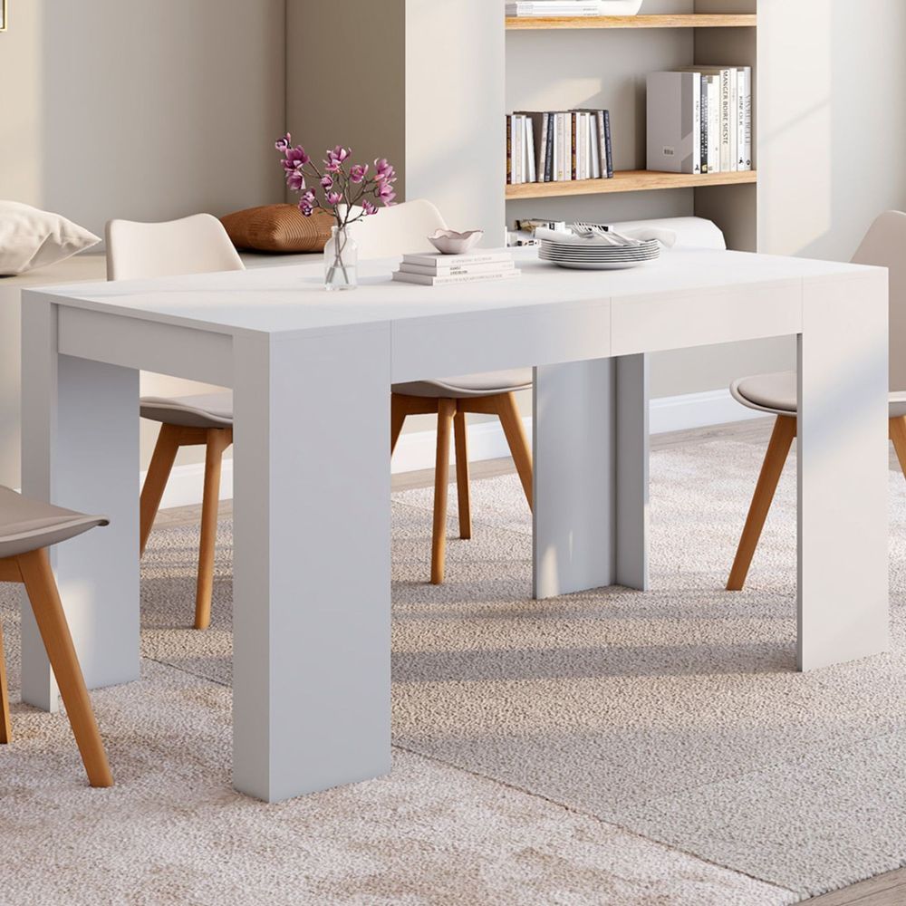 Table console extensible orlando 6 personnes 140 cm bois blanc