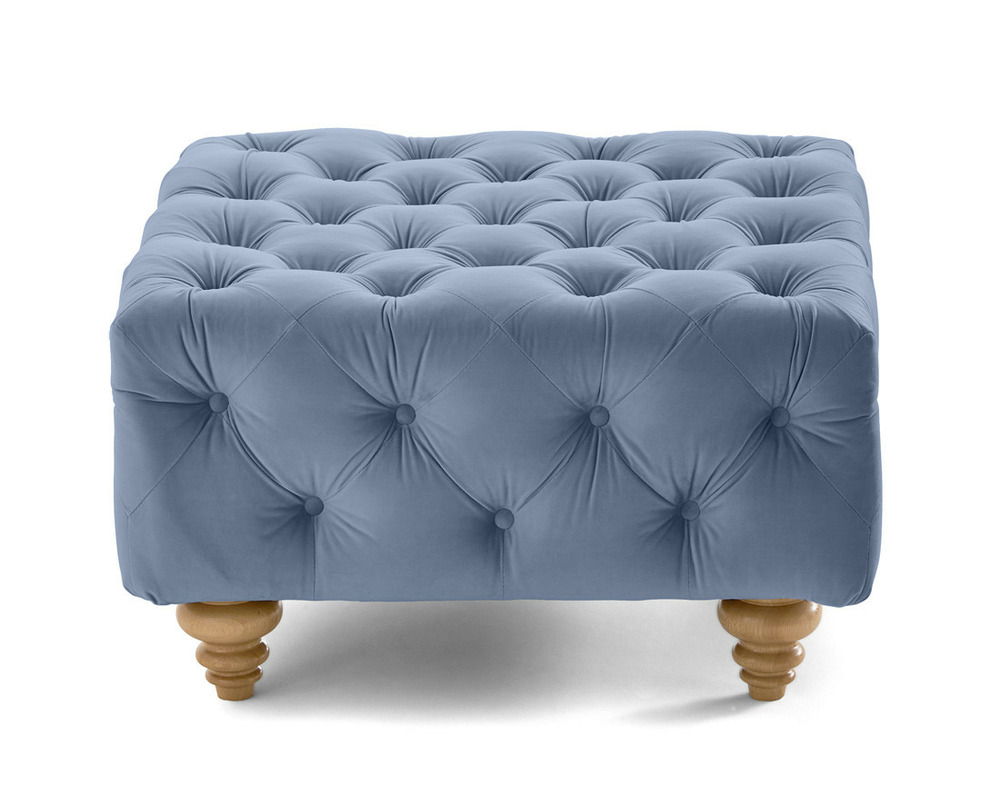 Walter - pouf chesterfield en velours - pieds bois