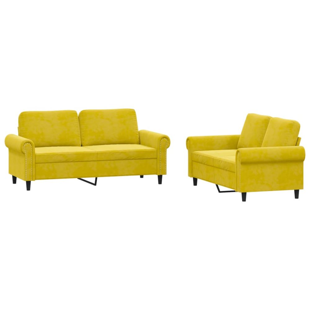 Ensemble de canapés 2 pcs avec coussins jaune velours