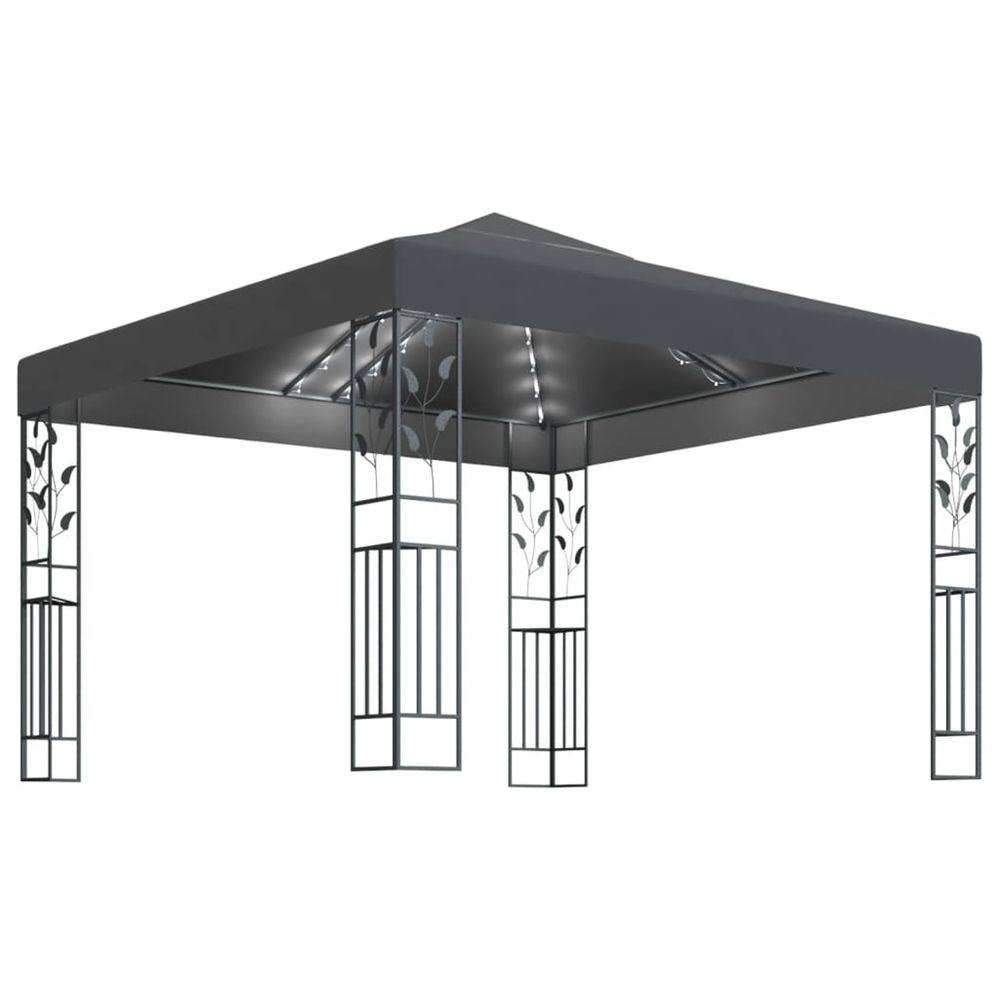 Tonnelle avec guirlande lumineuse à led 3x3 m anthracite