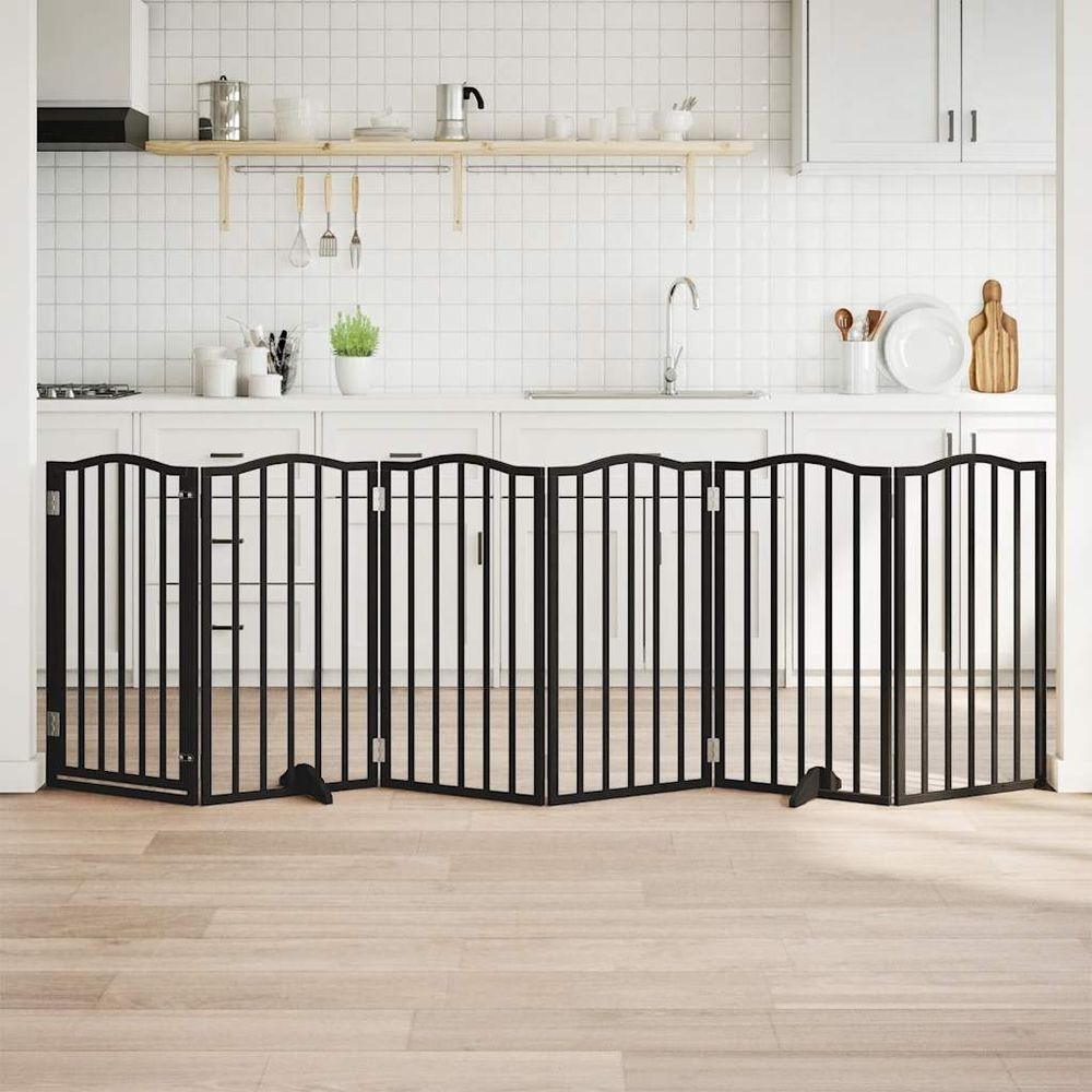 Grand parc chien modulable 6 panneaux bois 90cm avec porte noir 300cm