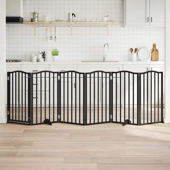 Grand parc chien modulable 6 panneaux bois 90cm avec porte noir 300cm