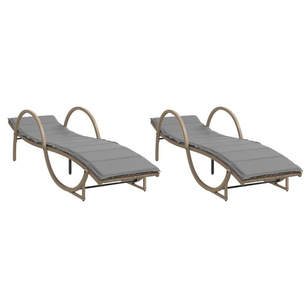Chaises longues lot de 2 avec coussins beige résine tressée