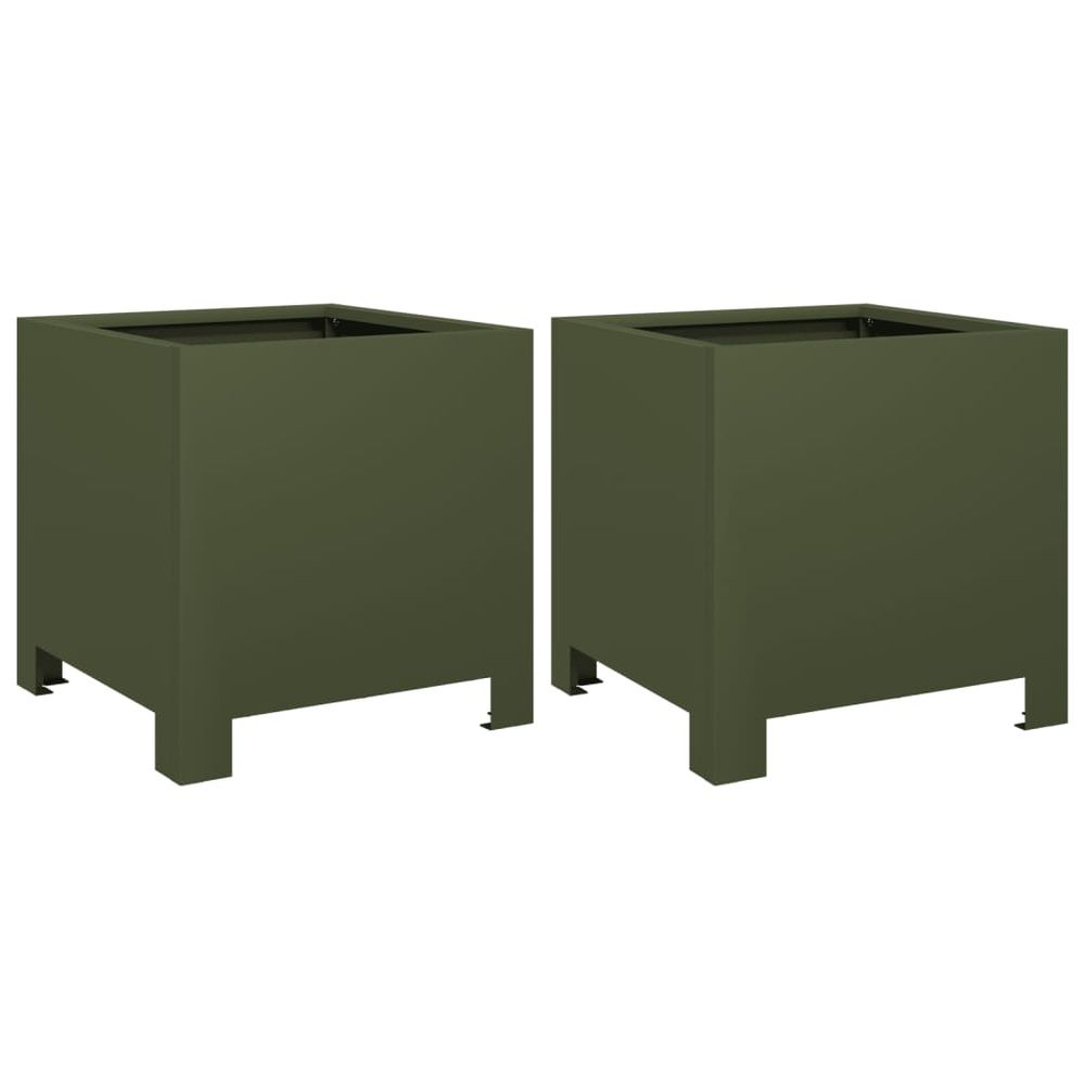 Jardinières 2 pcs vert olive 30x30x30 cm acier
