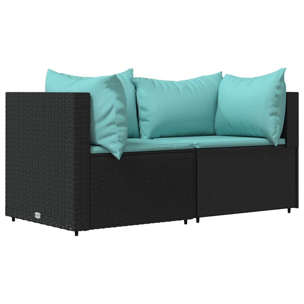 Canapés d'angle de jardin et coussins 2pcs noir résine tressée