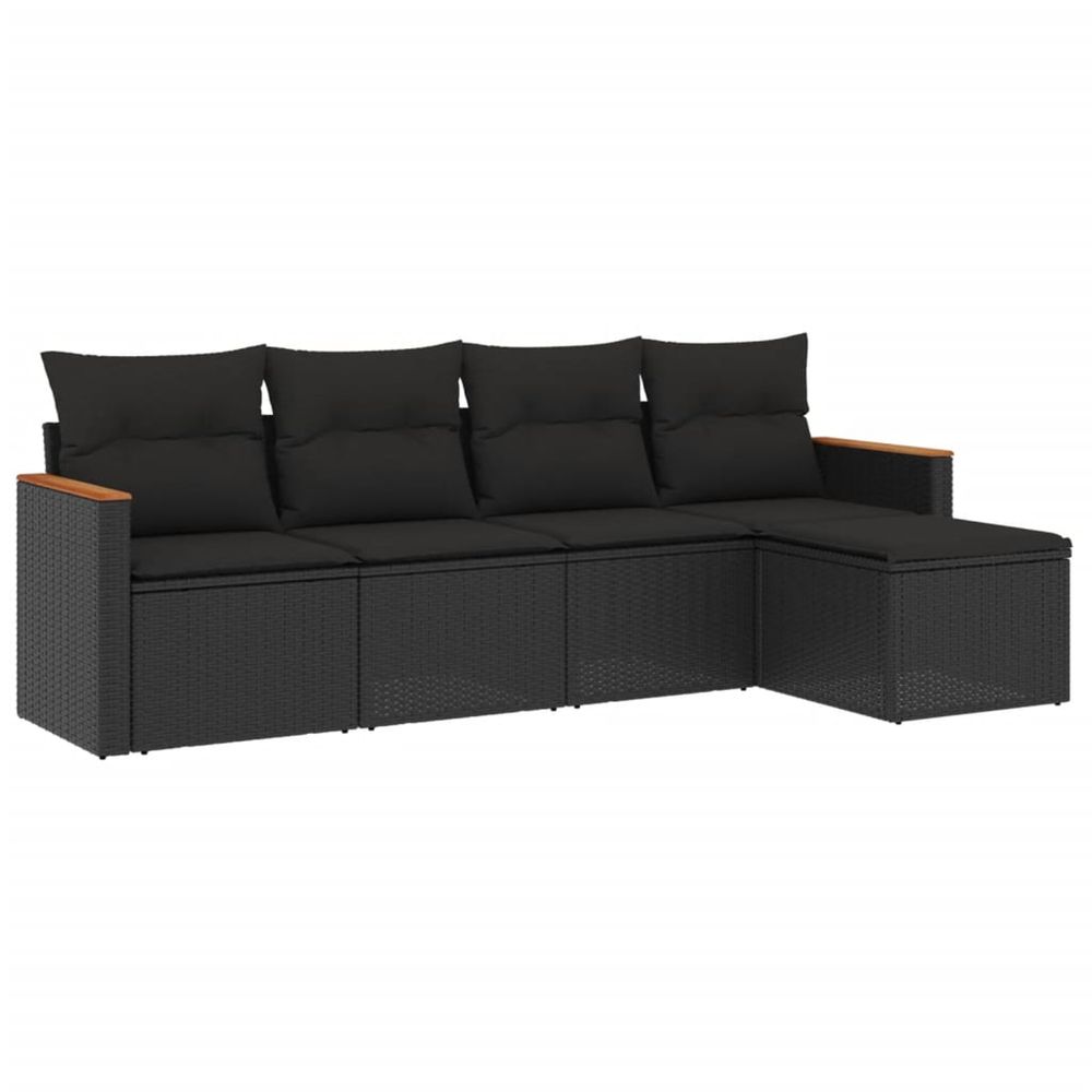 Salon de jardin 5 pcs avec coussins noir résine tressée