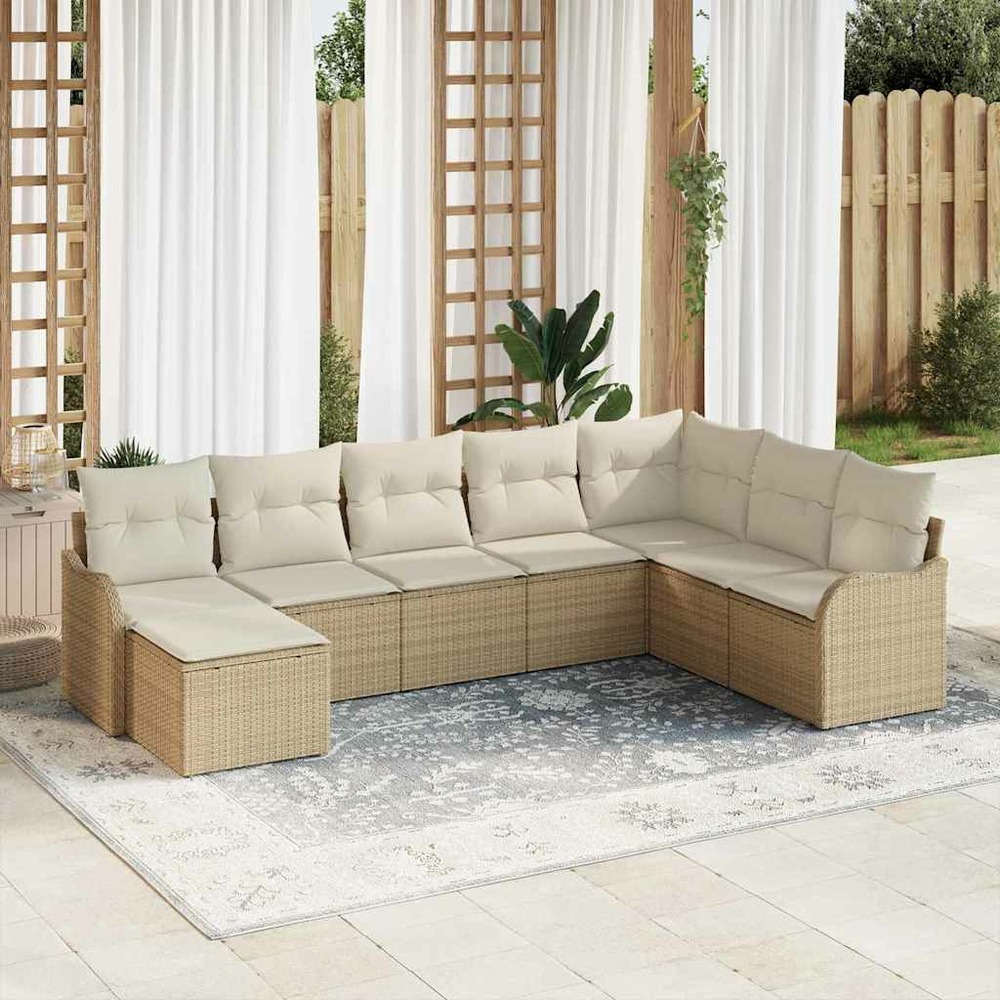 Ensemble de canapé de jardin 8 pcs beige et blanc poly rotin