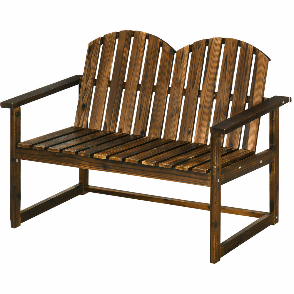 Banc de jardin 2 places style rustique en bois de sapin, 114 x 63 x 86 cm, meuble extérieur solide