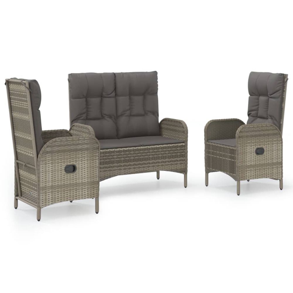 Ensemble à manger de jardin 3 pcs coussins gris résine tressée