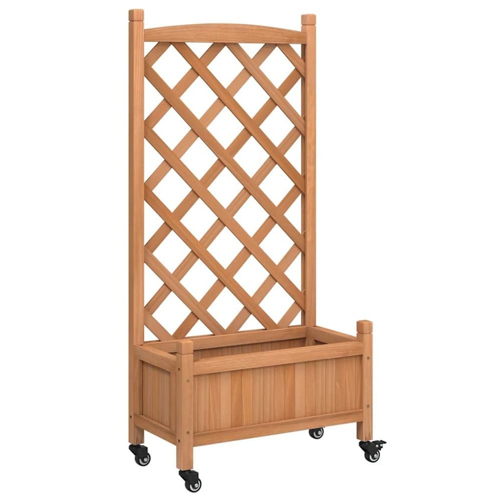 Jardinière d'extérieur avec treillis et roues marron bois massif de sapin