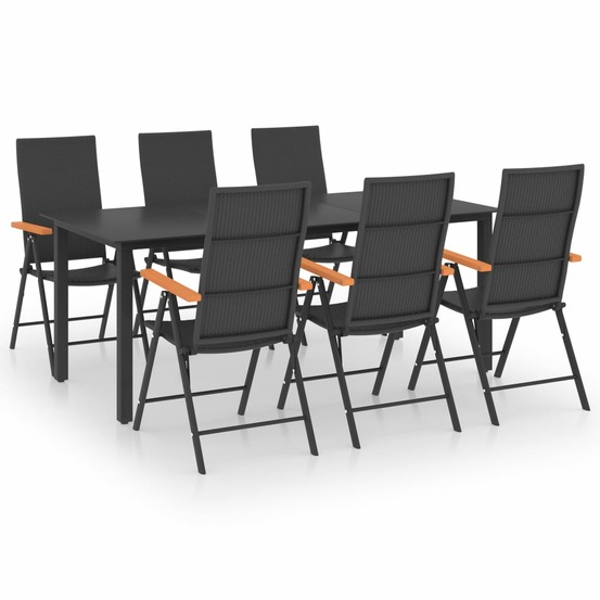 Ensemble à manger de jardin 7 pcs noir et marron