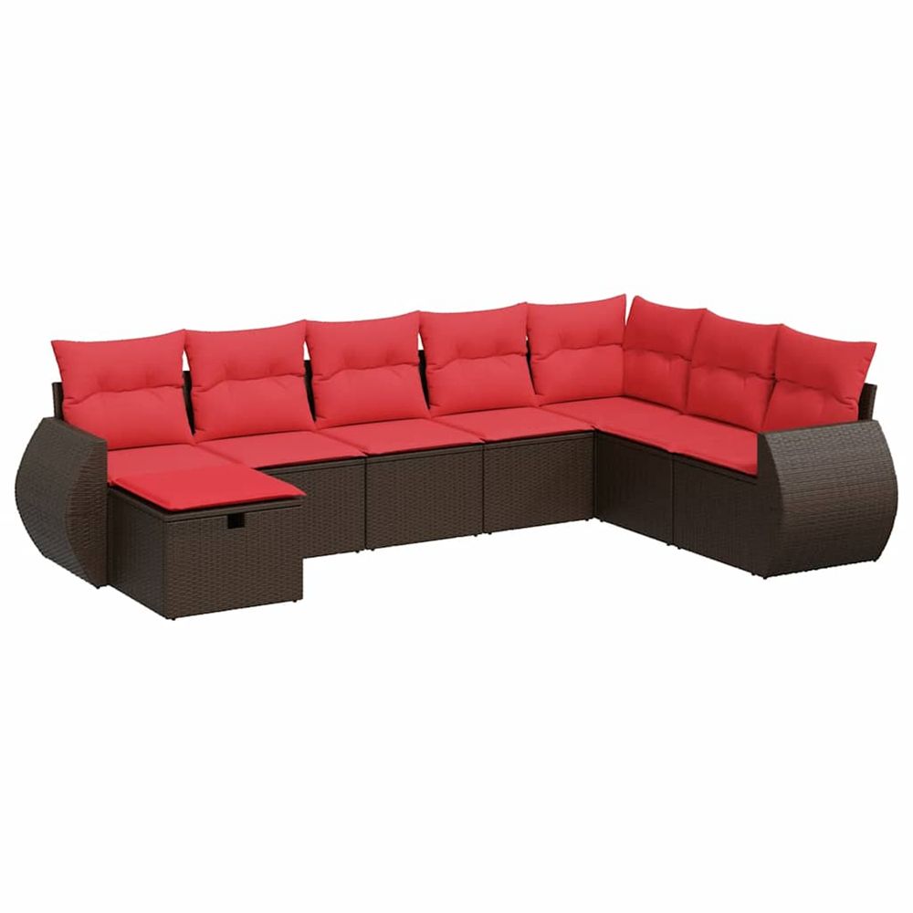 Salon de jardin 8 pcs avec coussins marron résine tressée