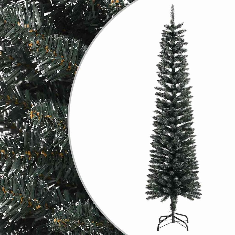 Sapin de noël artificiel mince enneigé pvc pour espace réduit vert 210 cm