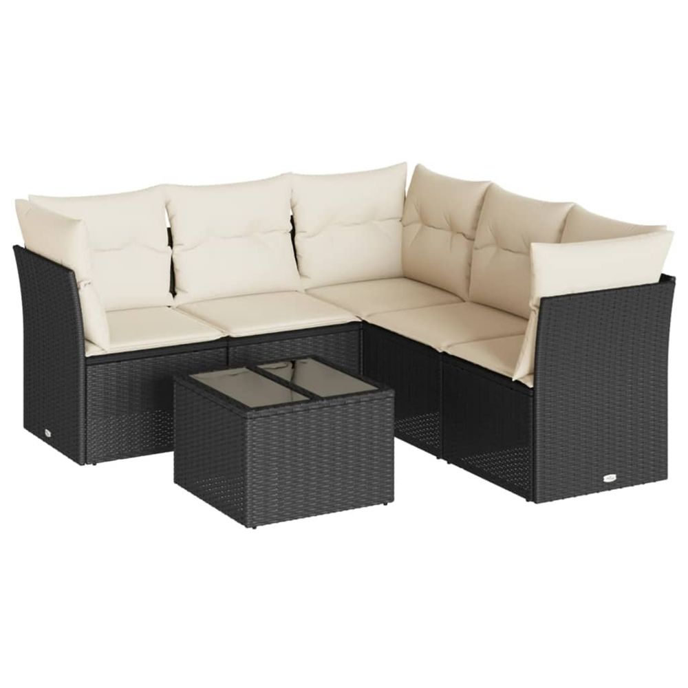 Salon de jardin 6 pcs avec coussins noir résine tressée