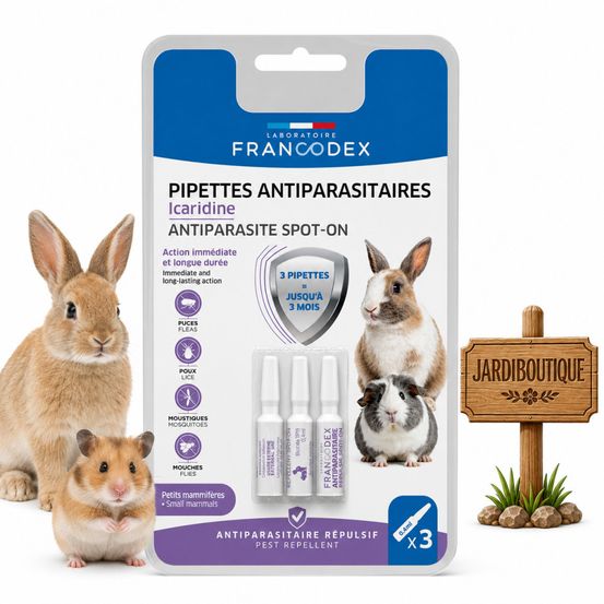 Pipettes antiparasitaires icaridine pour lapin et cochon d'inde - 3 pipette