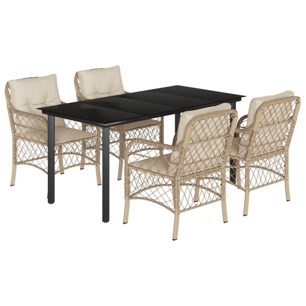 Ensemble à manger de jardin avec coussins 5pcs beige poly rotin