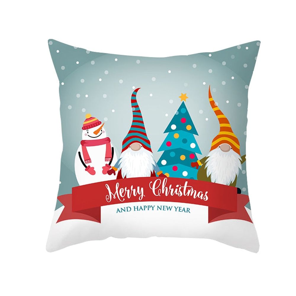 Housse de coussin de noël - bonhomme de neige avec sapin et lutins