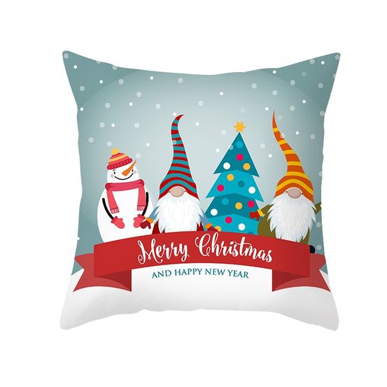 Housse de coussin de noël - bonhomme de neige avec sapin et lutins