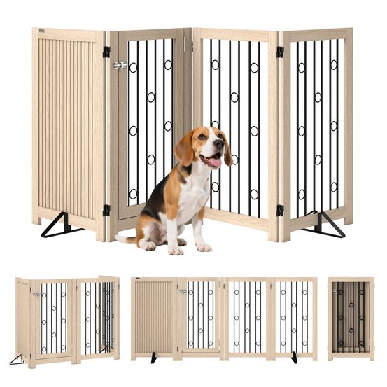 Barrière pour chien autoportante mdf et acier 4 panneaux 91,5 cm intérieur porte pliable