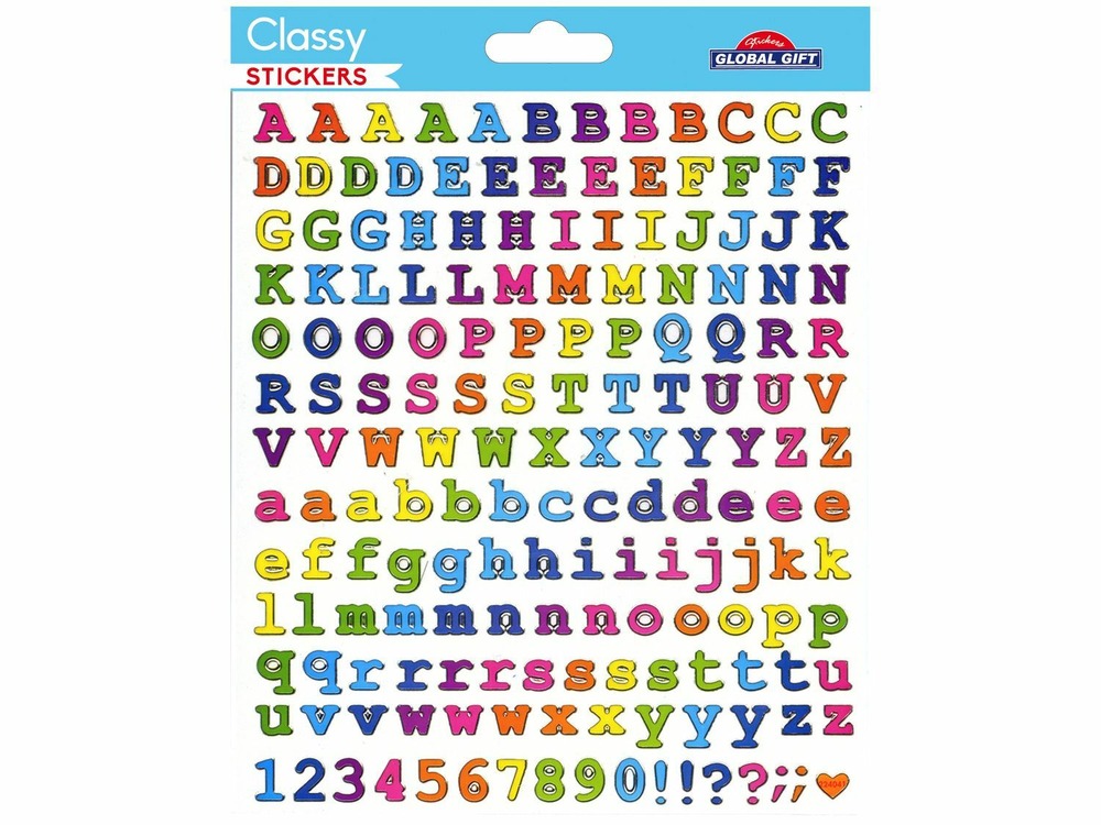 170 autocollants - alphabet et chiffres - arc-en-ciel - dorures