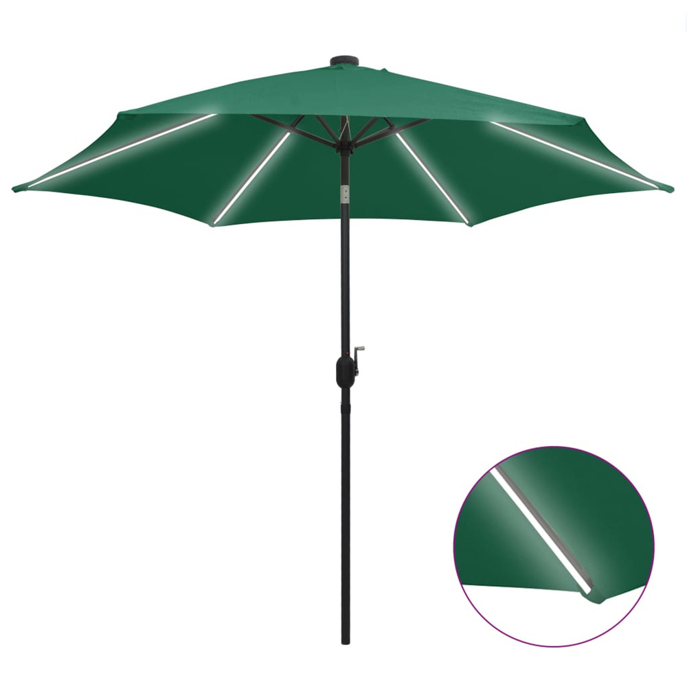 Parasol de jardin avec lumières led et mât en aluminium vert