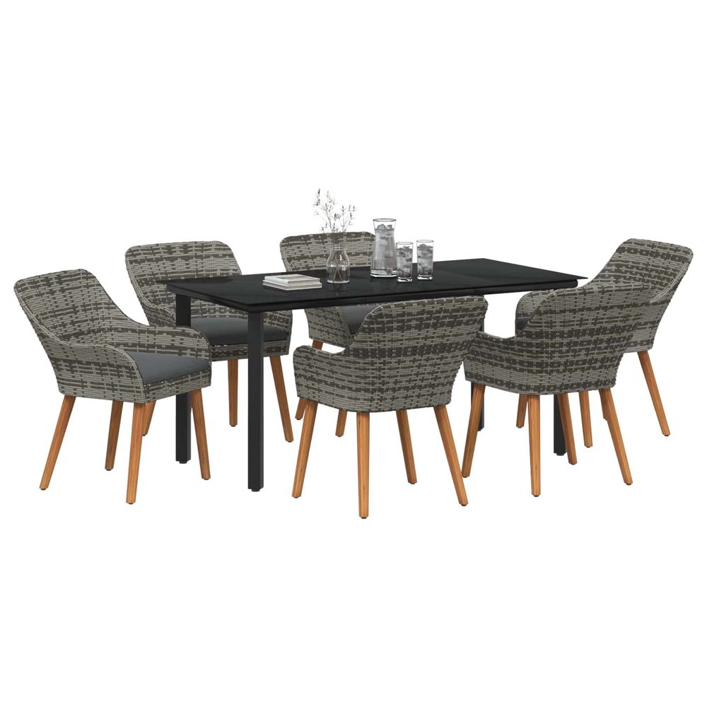 Ensemble de salle à manger pour jardin 7 pc gris polyrotin