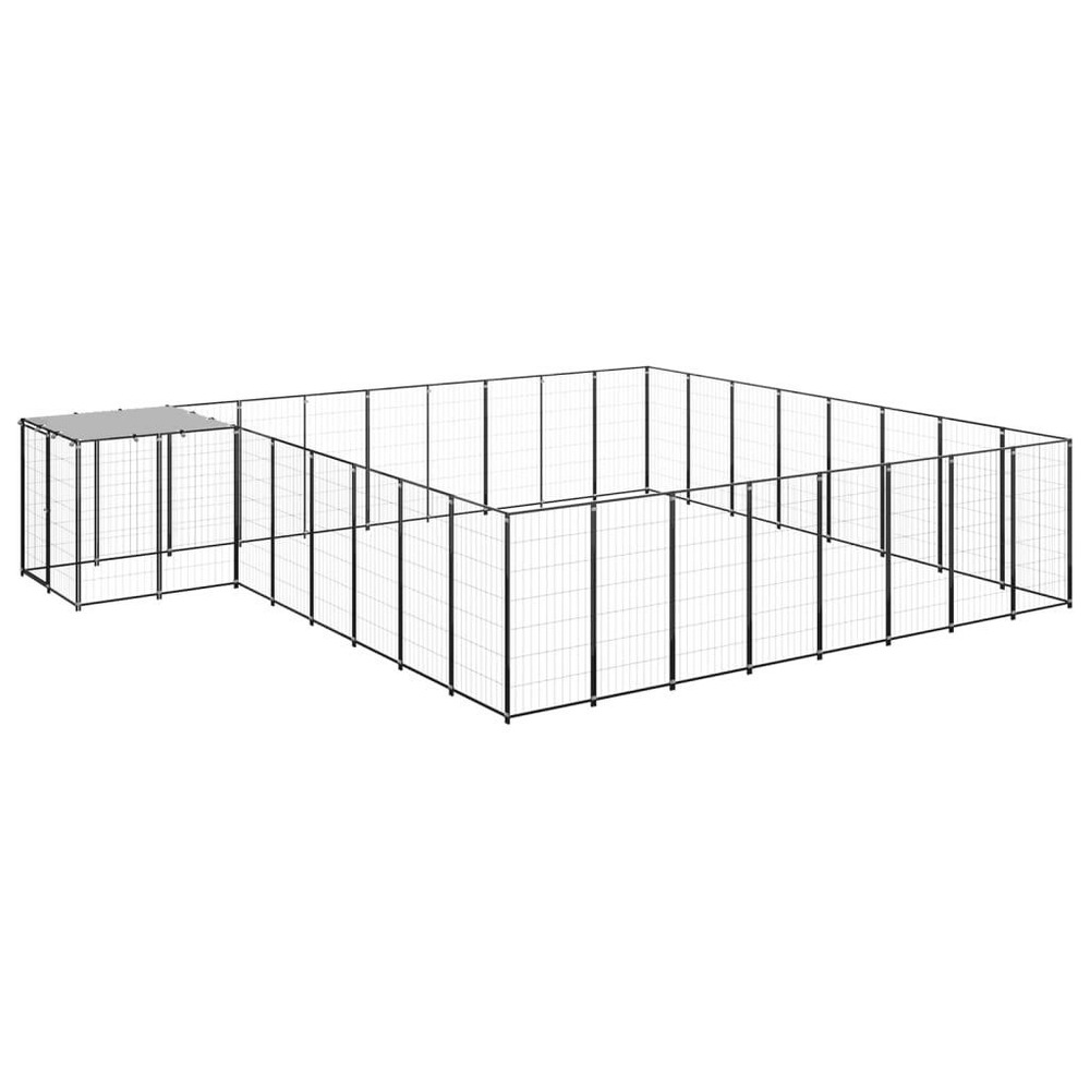 Chenil extérieur cage enclos parc animaux chien 20,57 m² acier noir