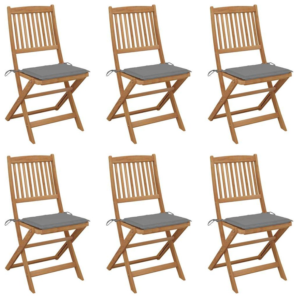 Chaises pliables de jardin lot de 6 avec coussins bois d'acacia