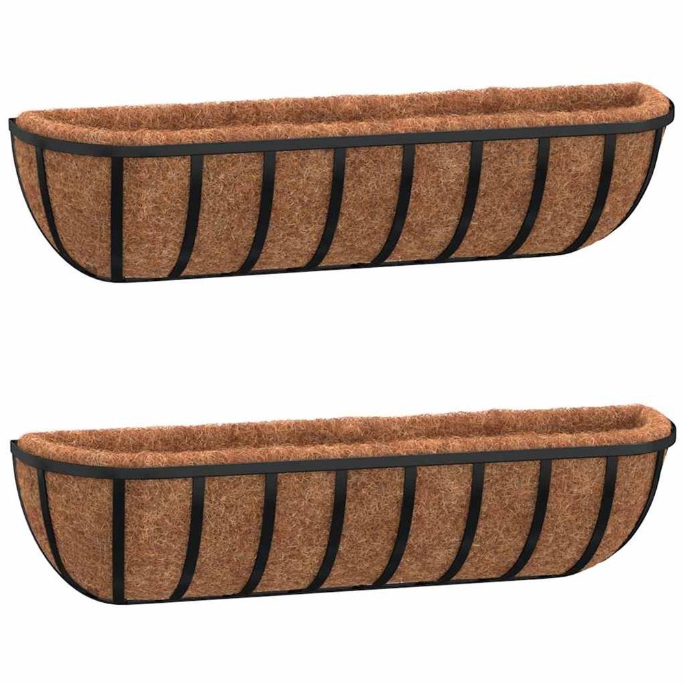 Jardinière d'extérieurs murales 2 pcs en coco noir 61x19x16 cm acier