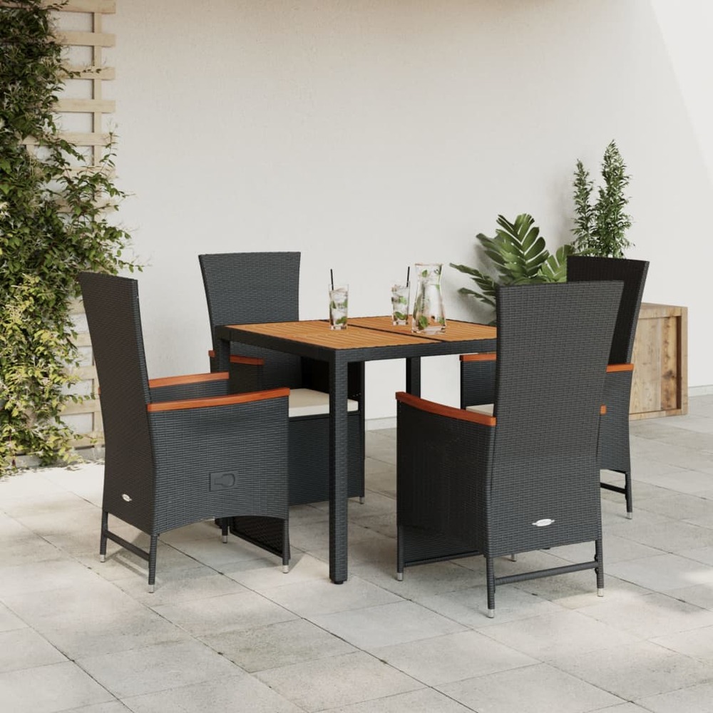 Ensemble à manger de jardin coussins 5pcs noir résine tressée
