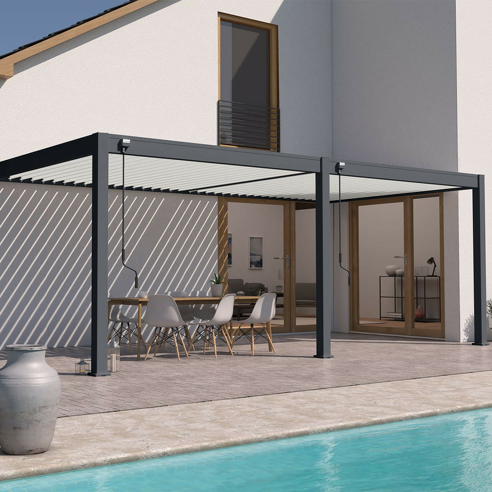 Pergola bioclimatique - ombréa - adossée - 3x6m - anthracite blanc - version 2 - 300x600x258 cm