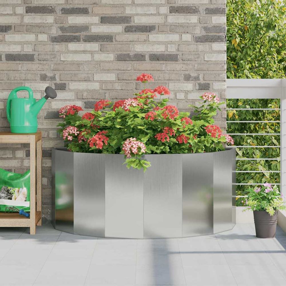 Jardinière demi-ronde acier galvanisé pour jardin argent 120x60x50 cm
