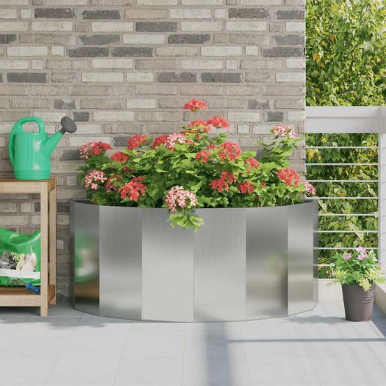 Jardinière demi-ronde acier galvanisé pour jardin argent 120x60x50 cm