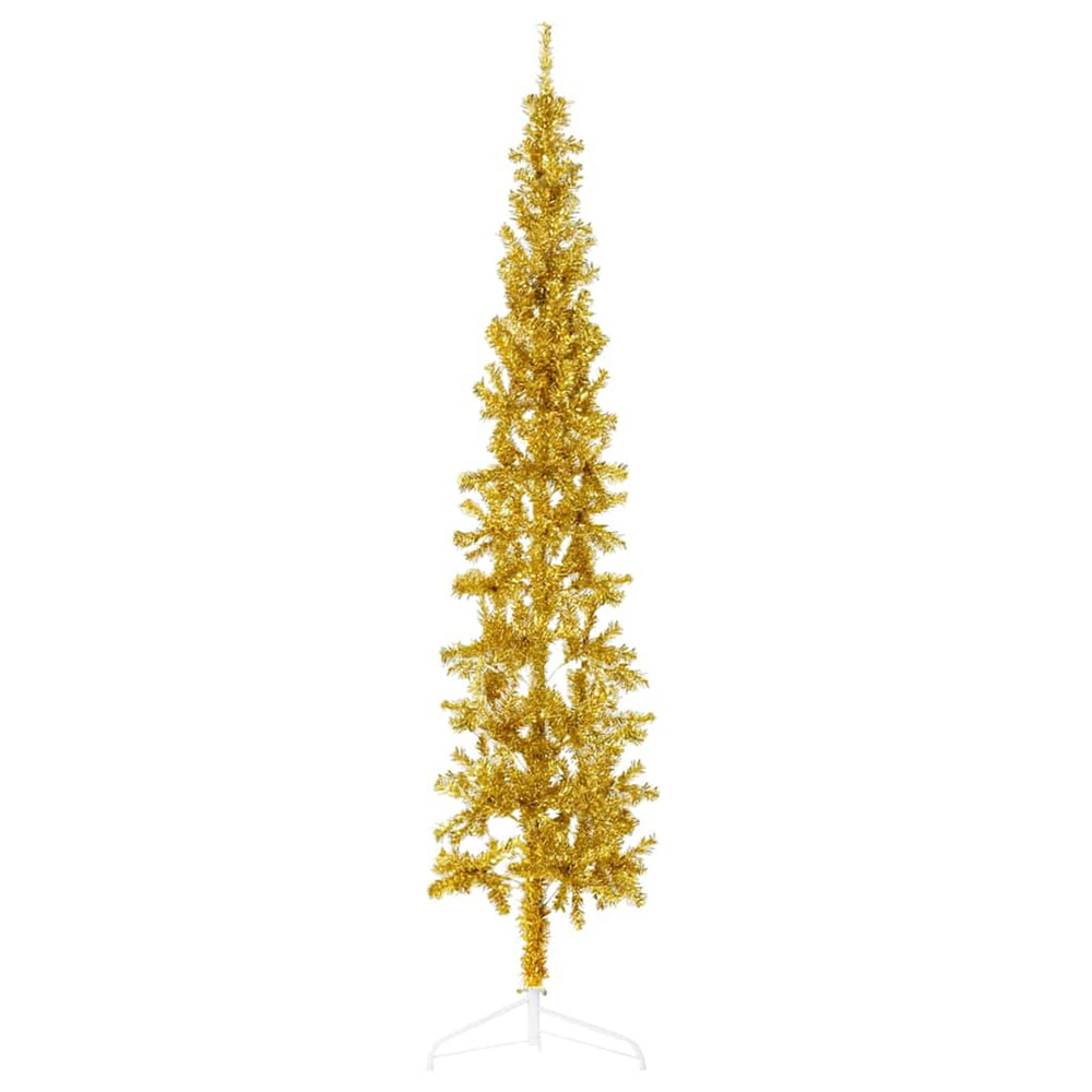 Demi sapin de noël artificiel mince avec support doré 240 cm