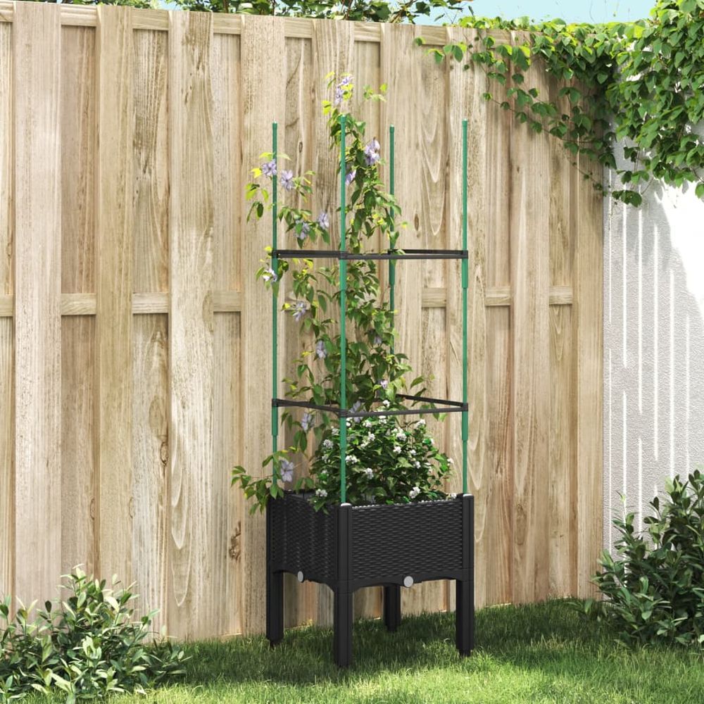 Jardinière surélevée avec treillis pp pour balcon jardin noir 40x40cm