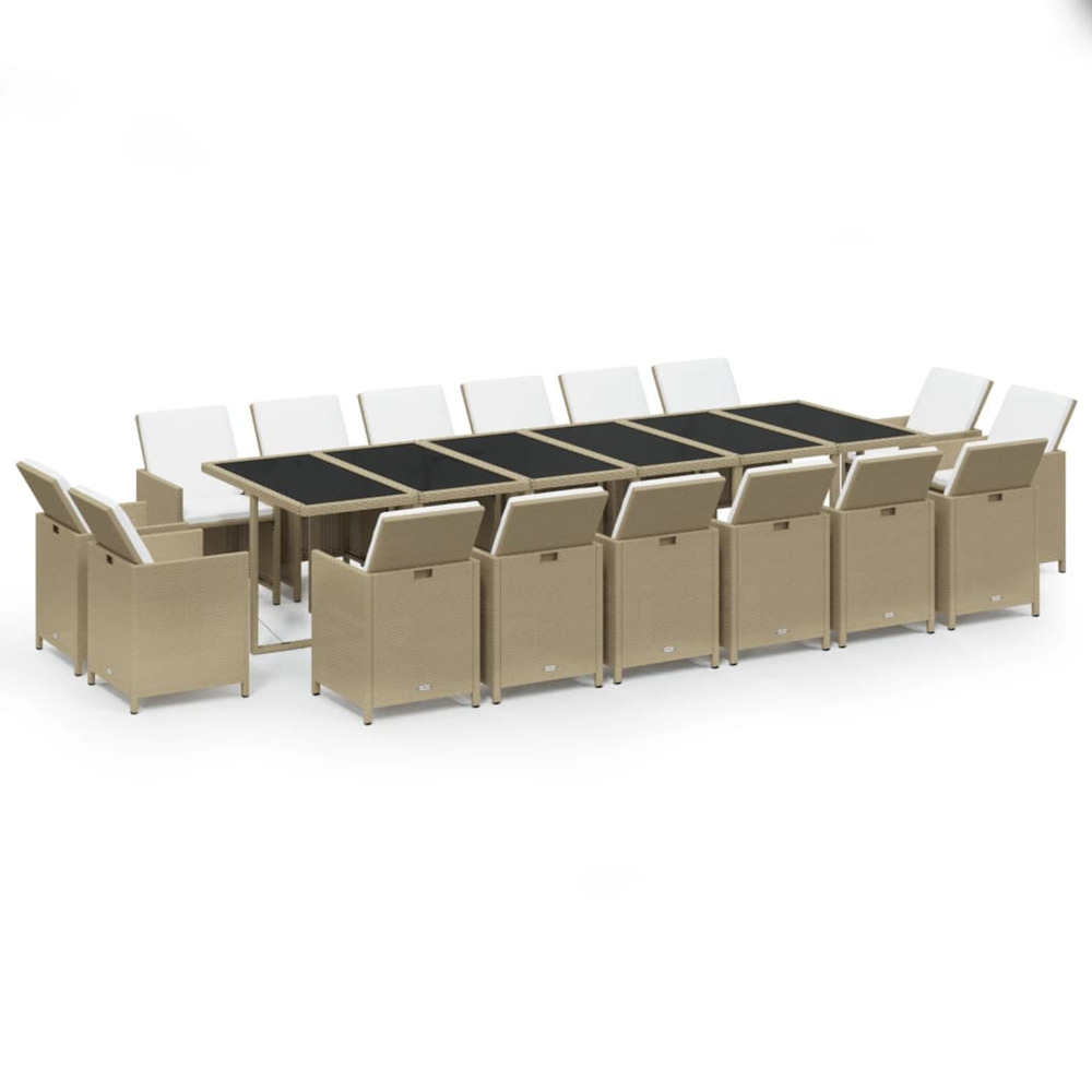 Ensemble à manger de jardin coussins 17pcs résine tressée beige