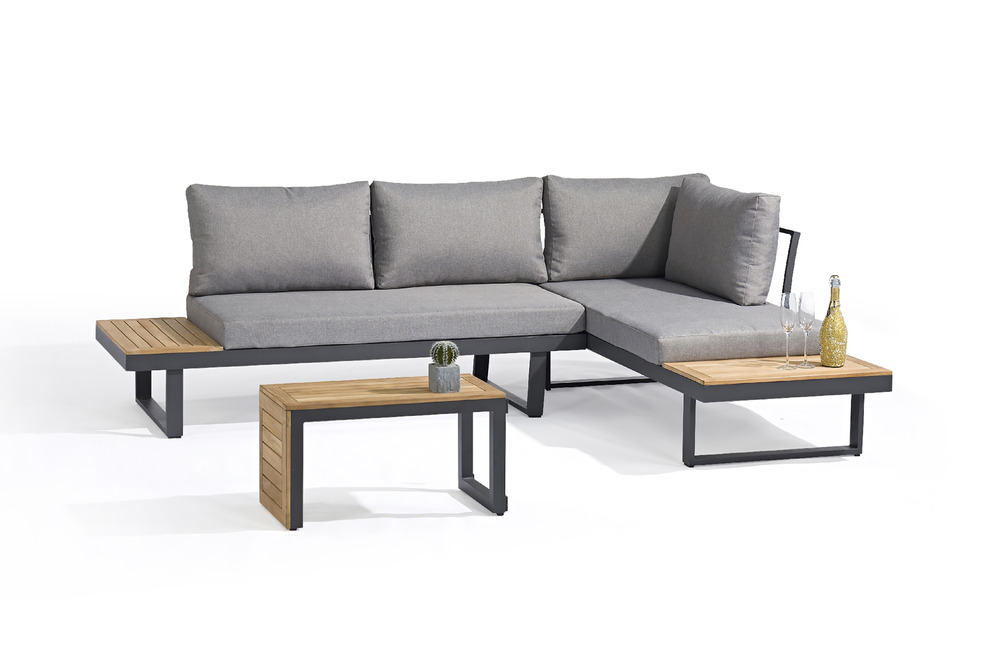 Salon de jardin tokyo en aluminium anthracite et bois d'acacia