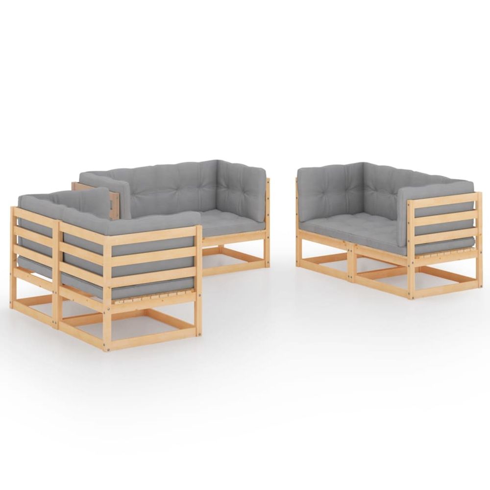 Salon de jardin 6 pcs avec coussins bois de pin massif