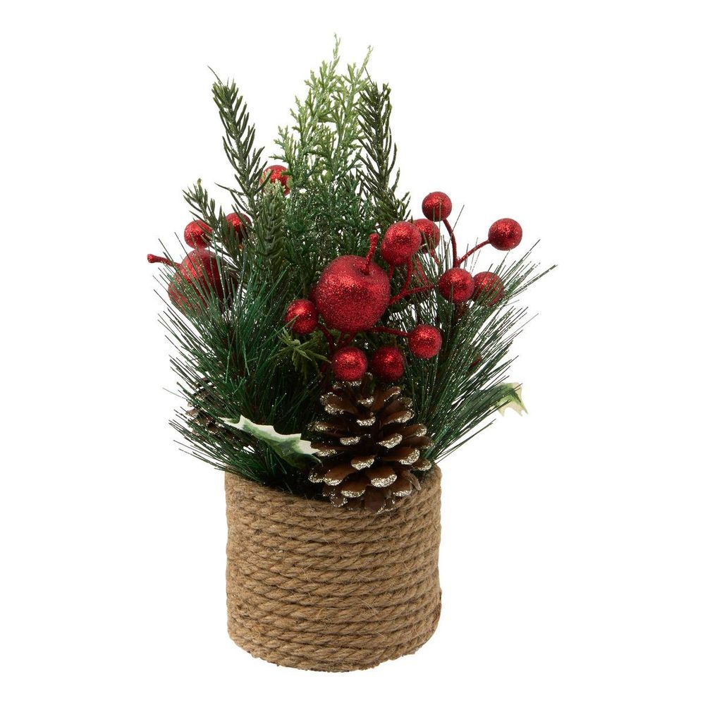 Composition de noël en jute et baies h. 25 cm