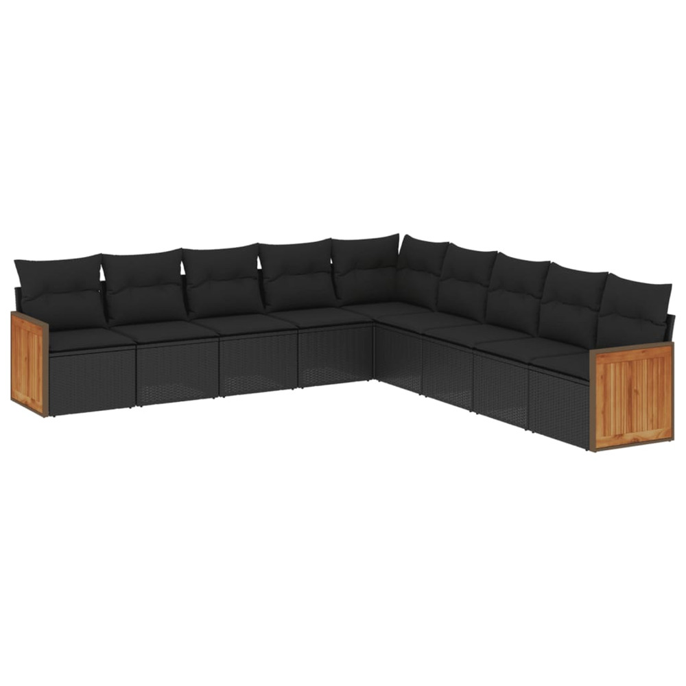 Salon de jardin 9 pcs avec coussins noir résine tressée