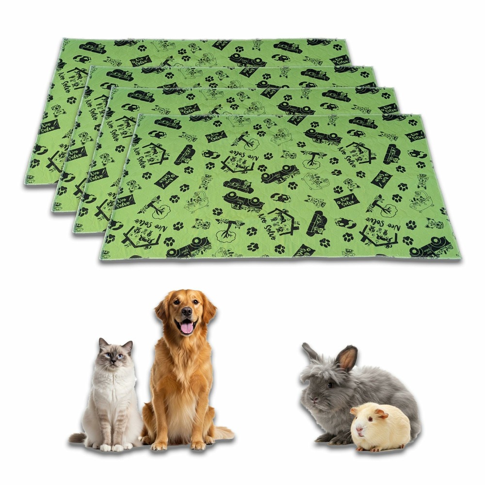 Lot de 4 tapis absorbant et antidérapant - 90 x 60 cm - vert - lavable en machine - pour chien, chat, lapin, cochon d'inde