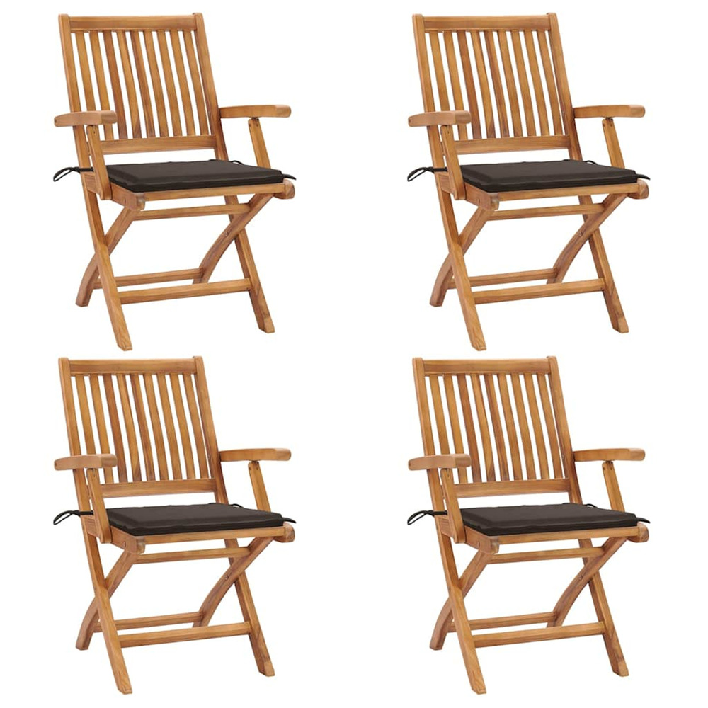 Chaises pliables de jardin avec coussins lot de 4 teck solide