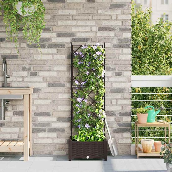 Bac à fleurs avec treillis en pp pour plantes grimpantes marron 40x40x126 cm