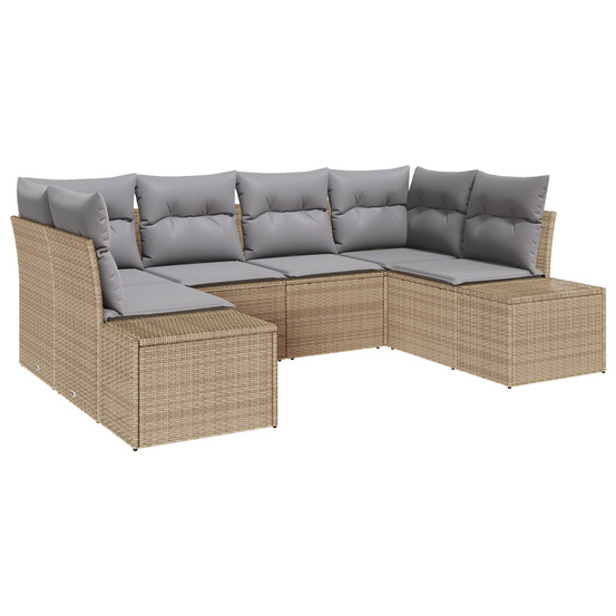 Ensemble de canapés de jardin 6 pièces avec coussins beige poly rattan