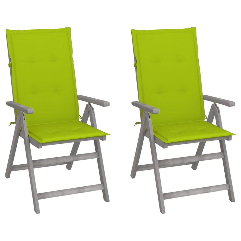 Chaises inclinables de jardin lot de 2 et coussins bois acacia