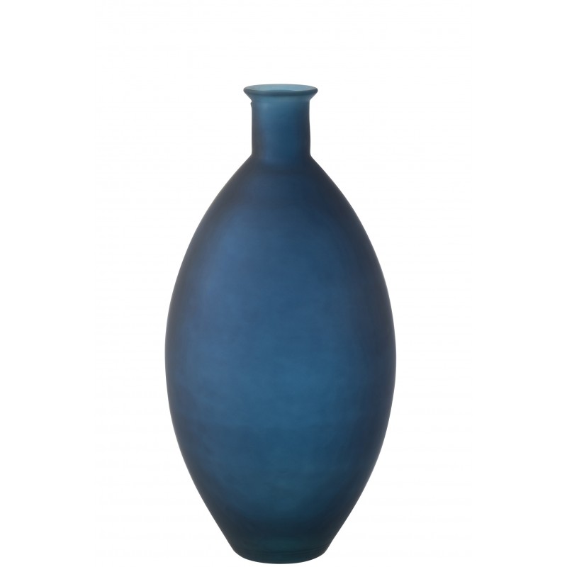 Vase ovale verre mat bleu
