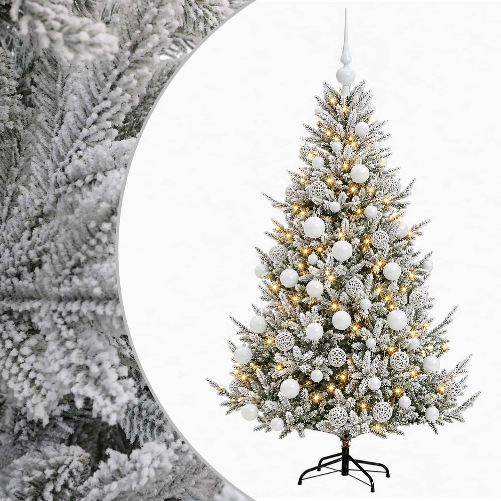 Sapin de noël artificiel avec boules 180 cm 300 led blanc chaud