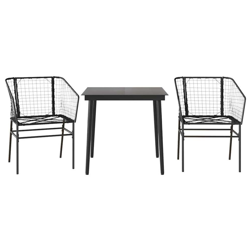 Ensemble à manger de jardin 3 pcs noir résine tressée verre
