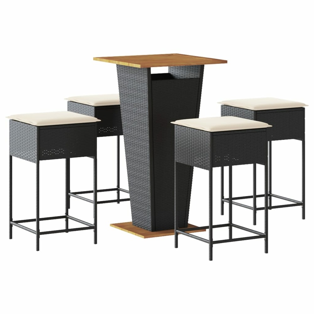 Ensemble de bar de jardin 5 pcs avec coussins noir poly rotin